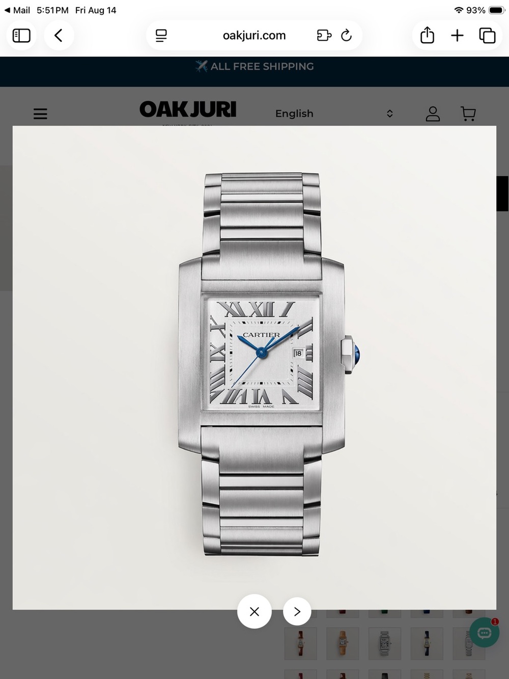 Cartier Tank Watch Large Size